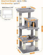 PETEPELA 45.7" Cat Tree for Indoor Cats, 5-Level Cat Tower for Large Cats with Metal Frame Large Hammock (17.3"x15.3"), Cat Condo with (18.5"x13") Big Top Perch & 4 Sisal Covered Scratching Post Grey