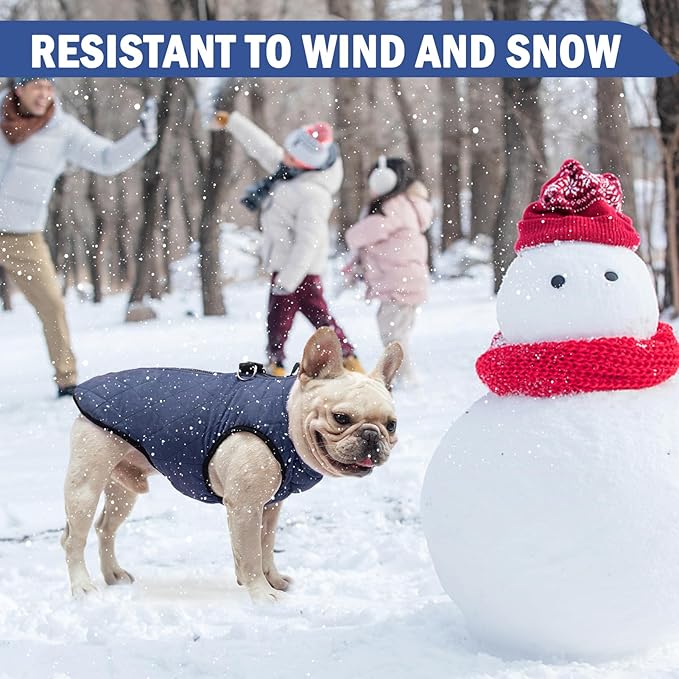 SCENEREAL Winter Dog Vest Coat with Built-in Harness, Warm Puppy Jacket for Small to Medium Dogs, Cold Weather Coat with Zipper, Fleece Puffer Vest Windproof Snow Clothes