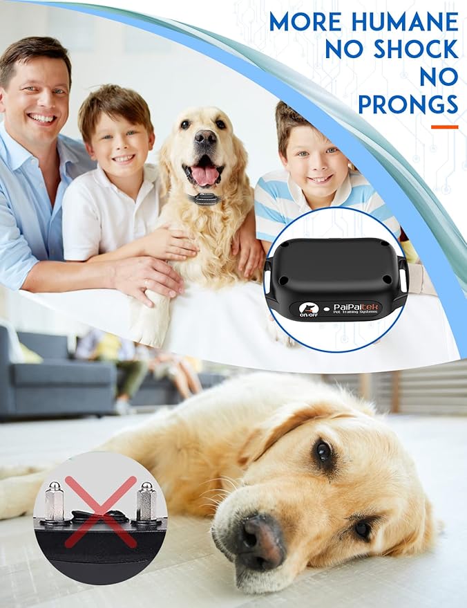 PaiPaitek Vibrating Dog Collar No Shock, 3300ft Range Dog Beep Collar with Remote, IPX7 Waterproof Rechargeable No Shock Training Collar for 5-120 lbs All Breeds - No Prongs