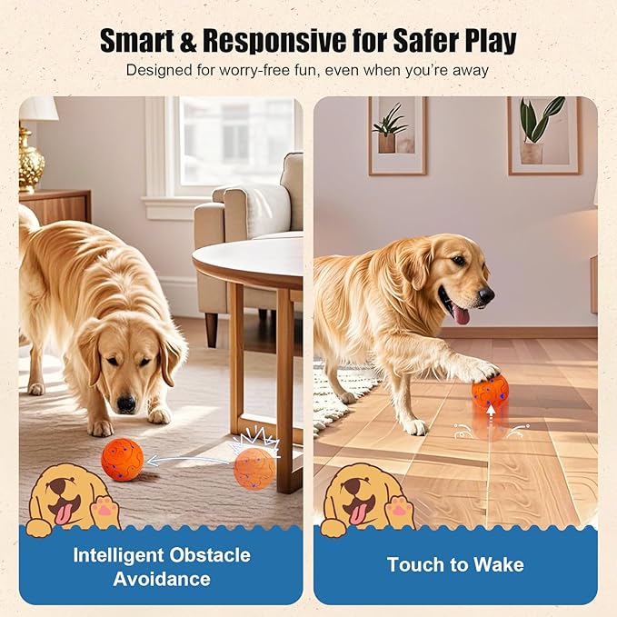 Interactive Dog Ball, Smart Dog Toy for Medium and Large Dogs, Automatic Moving, Rotating & Bouncing, E-TPU Material, IP54 Waterproof, Motion-Activated Dog Stimulation Toy to Keep Them Busy