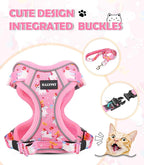 Halypet Cat Harness and Leash Set[MAX Safety 4th-Gen] Cute Escape Proof Vest Harness for Girl&Boy Cat Walking, Comfortable Adjustable Leash and Reflective Strips for Outdoor Kitten, M Pink Unicorn