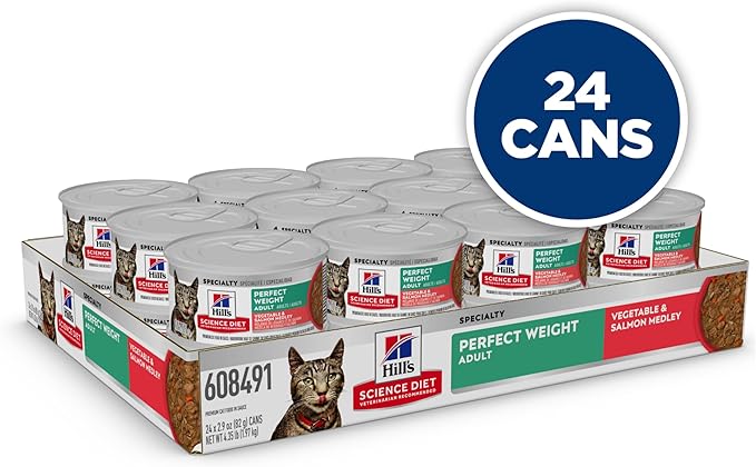 Hill's Science Diet Perfect Weight, Adult 1-6, Weight Management Support, Wet Cat Food, Salmon & Vegetables Stew, 2.9 oz Can, Case of 24