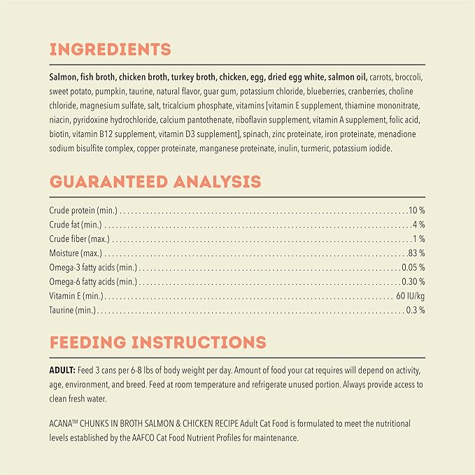 ACANA Chunks in Broth Wet Cat Food Salmon & Chicken Recipe 3oz Cans (12 Count)