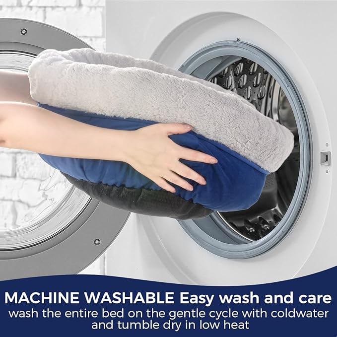 Cat Bed for Indoor Cats,Round Cat Bed for Small Pets,Washable Pet Bed with Non-Skid Bottom,Pet Bed for Puppy and Kitty,19 Inches,Navy