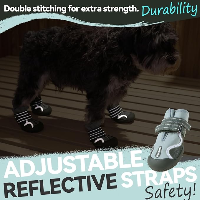 Dog Shoes for Large Small Medium Dogs,Dog Booties for Indoor Hardfloors Anti-Slip,Reflective Strip Waterproof Dog Boots & Paw Protectors for Outdoor Walking Hot Pavement,Winter Snow (Green-1)