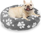Donut Dog Beds for Small Dogs, Calming Round Cat Beds for Indoor Cats, Cute 3D Textured Paw Pet Bed with Removable Washable Cover and Anti-Slip Bottom（Grey，23"）