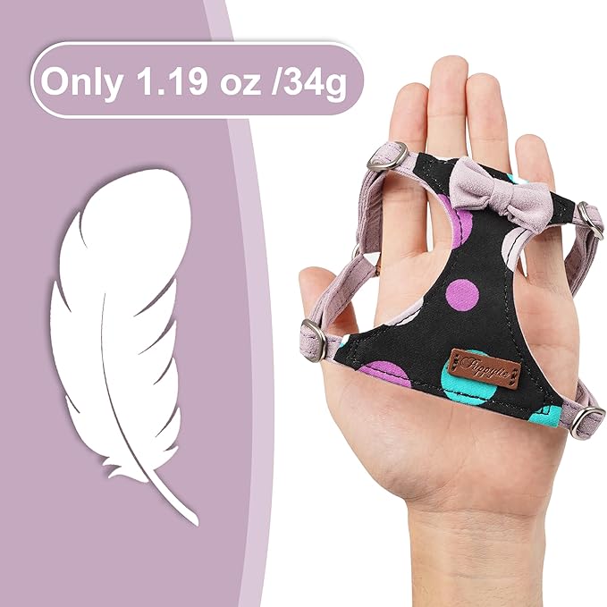 Puppytie No Pull Small Dog Harness with Multifunction Dog Leash,Lightweight Soft Adjustable No Choke Escape Proof Pet Harness Vest Pet Harness Vest,Polka dots Taro Purple,S