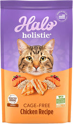 Halo Holistic Cage Free Chicken Cat Food, Healthy Grains Dry Cat Food, Complete Digestive Health, Kibble for Adult Cats, 10 lb Bag