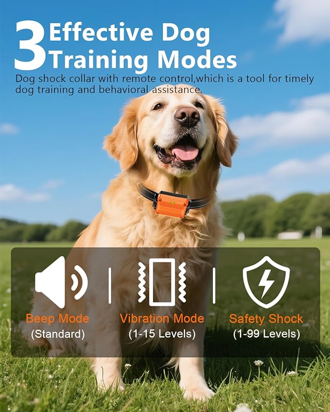 Dog Shock Collar with Remote Control 3300FT Range IPX7 Waterproof Rechargeable E Collar for Dogs Training 3 Modes for 5-120lbs Small Medium Large Dogs