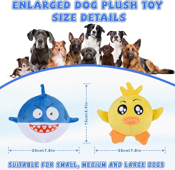 Squeaky Dog Toys for Aggressive Chewers(3in1), Interactive Durable Ball Chew Toys with Crinkle Paper & Tearable Plush, Puppy Teething Toys for Large, Medium & Small Dogs to Keep Them Busy(2Pack)