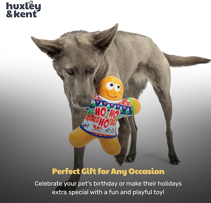Huxley & Kent Funny Dog Toy w/Squeaker – Holiday Power Plush Squeaky Dog Toys for Small, Medium & Large Dogs – Soft Stuffed Animal for Indoor Play & Fetch - Ugly Sweater G-Man, Small