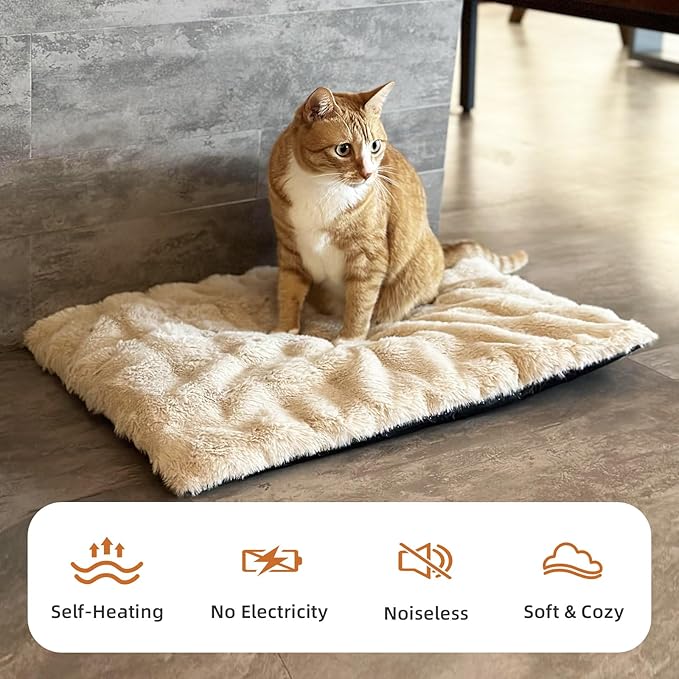 Self Warming Cat Mat Self Heating Cat Bed 24" x 18" Thermal Cat Mat Extra Warm Dog Bed Cat Beds for Indoor and Outdoor Cats Pet Heating Pad for Kittens Small Puppy Pets with Washable Removable Cover