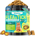 4-IN-1 Flea and Tick Prevention for Cats, 500 Crunchy & Creamy Chews, Cat Flea Treatment, Natural Oral Flea Treatment for Cats, Daily Support for Flea, Immune, Skin & Coat, Gut, Chicken Flavor