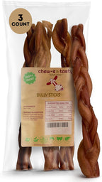 chew-e&tasty 12" Jumbo Braided Bully Sticks Odor Free Long Lasting Beef Chews- Made & Packaged at Food-Grade Facility High Protein Dental Treats