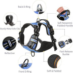 HEELE Dog Harness, No Pull Adjustable Padded Reflective Harness for Small Medium Large Dogs with Handle for Walking Training, Blue, XL