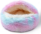 Cat Bed Calming Cat Beds,Indoor Washable Cat Bed，Anti-Slip Faux Fur Fluffy Cuddler Anxiety Cat Bed,Warming Cuddler Cushion Bed for Small Medium Dogs and Cats (Dazzling colors, 20*20inch)