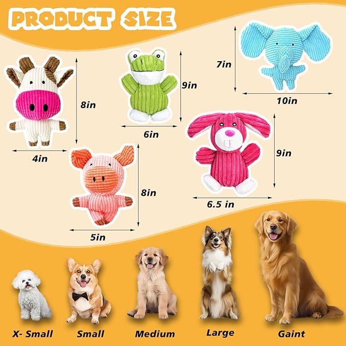 5 Pack Squeaky Dog Toys, Tough Stuffed Plush Puppy Tough Chew Toys, Durable Plush Animal Dog Toys to Keep Them Busy, Dog Toy for Large Small Medium Dogs
