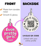 Personalized QR Code Dog Tags - Choose from 25+ Tag Designs - QR Code Links to Your Profile - Unique, Cute, Funny, Sassy Pet ID Tag (Even Pretty Girls Fart, Large (1.25 inch))