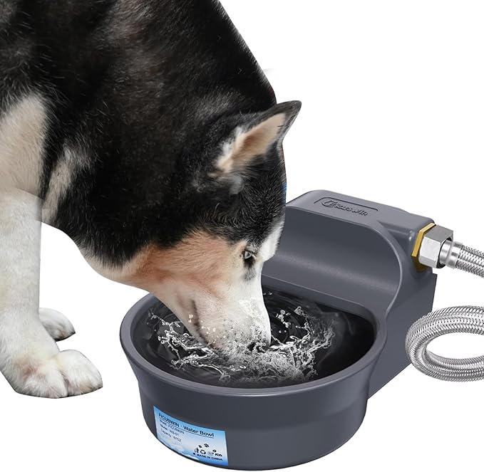67OZ Automatic Dog Water Dispenser Patented Dog Water Bowl Dispenser Fits 3/4'' GHT Faucet Automatic Water Dispenser for Dogs Cats Chicken Waterer Outdoor Waterer Bowl Include 5Ft Water Hose