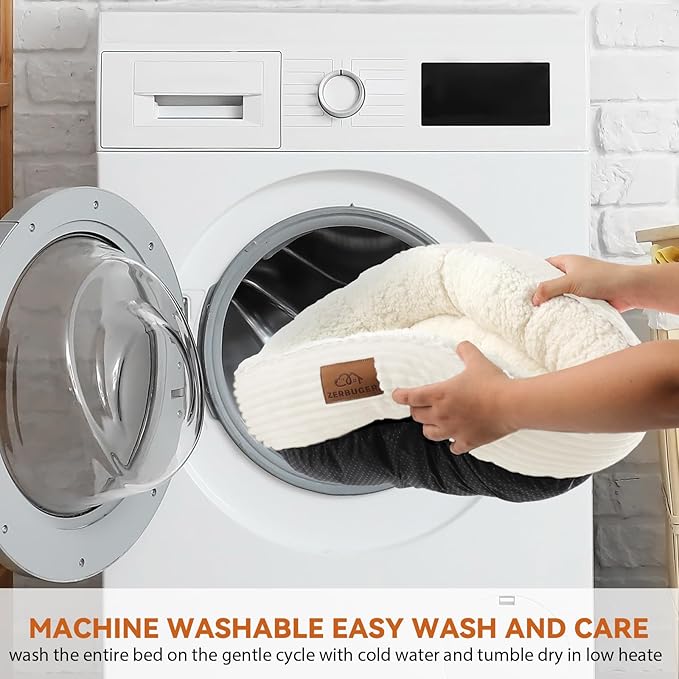 23in Cream Round Cat Dog Bed Gift for Large Medium Small Dogs Cats, Machine Washable Sleeping Sofa, Non-Slip Bottom Breathable Soft Calming Pet Cuddler for Indoor/Outdoor/Car/Cage