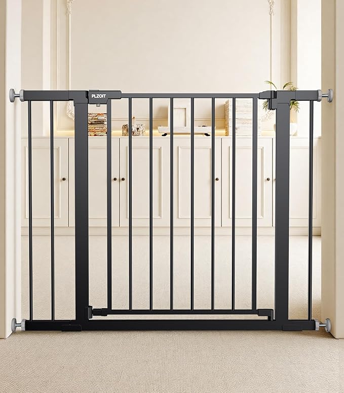 29.5-40.5" Baby Gate for Stairs, Dog Gate for Doorways, Walk Thru Auto Close Metal Baby Safety Gate for The House, Stairs and Doorways, Child Gate Pressure Mounted, Pet Gate for Dog Indoor - Black