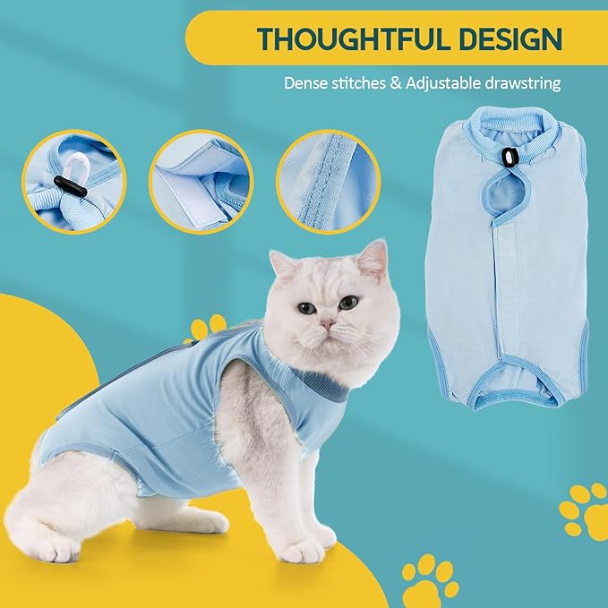 Avont Cat Recovery Suit - Kitten Onesie for Cats After Surgery, Cone of Shame Alternative Surgical Spay Suit for Female Cat, Post-Surgery or Skin Diseases Protection -Blue(L)