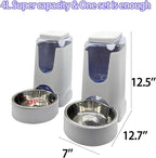 Pets Automatic Gravity Feeder Dogs 2.8L Food & 4L Water Dispenser Set with Stainless Steel Bowl for Small Medium Big Puppy Kitten(Light Gray)