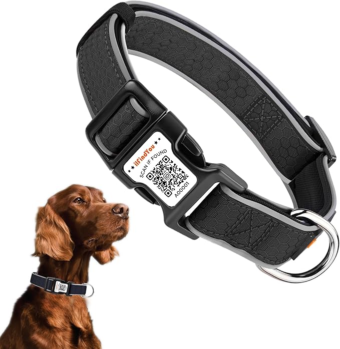 Personalized Dog Collar with QR Code tag for pet ID, Reflective Safety Collar, Suitable for Small, Medium, and Large Dogs (Black, Medium)