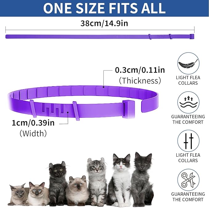 4 Pack Flea Collar for Cats, 32 Months Flea and Tick Prevention for Cat, Waterproof Cat Flea Collar, Natural Flea Treatment, Adjustable Fleas and Ticks Collars for Cats Kittens(Grey&Purple)