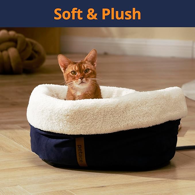 Heated Cat Bed with Auto Shut Off Timer, 17.7" x 13.7" Adjustable Temperature Indoor Pet Heating Cushion Bed for Kittens, Cats, Puppies and Small Dogs, Blue