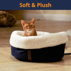 Heated Cat Bed with Auto Shut Off Timer, 17.7" x 13.7" Adjustable Temperature Indoor Pet Heating Cushion Bed for Kittens, Cats, Puppies and Small Dogs, Blue