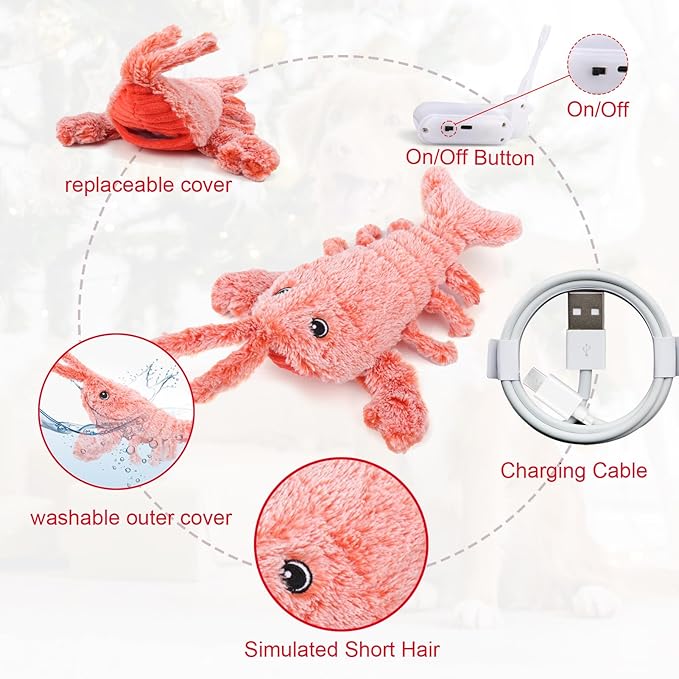 Mity rain Interactive Dog Toys - Wiggly Lobster for Small Medium Large Dogs, Moving Pet Toy to Keep Them Busy for Boredom, Floppy Smart Motion Activate Enrichment, Rechargeable