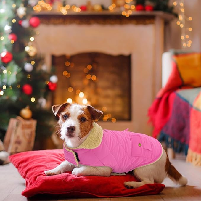 Winter Coat for Small and Medium Dogs, Puppy Plaid Jacket, Cotton Coat for Cold Weather, Windproof Warm Dog Garments, Pet Thickened Outfits Indoor Outdoor, Pink XS