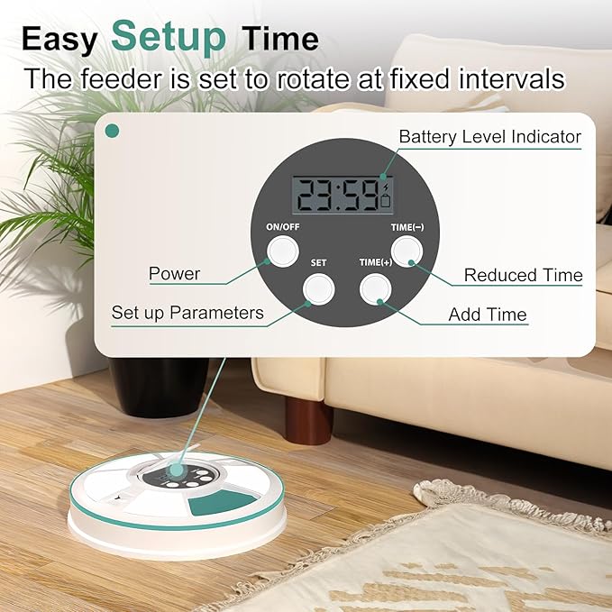 Automatic Cat Feeder, 6 Meal Timed Pet Dispenser Easily Programmable &Easy to Clean, Auto Feeder for Cats/Small Dogs (Green)