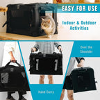 Extra Large Cat Carrier for Car Travel, Pegic Soft Sided Collapsible Pet Carrier for Outdoor and Indoor Uses, Roomy Cat Carrier for 2 Kittens, Large Cat or Puppies Up to 50lbs (Black)