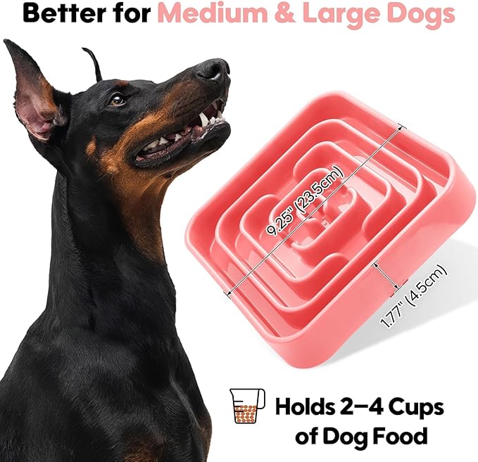 TOBYTO Slow Feeder Dog Bowls for Large Medium Breed, Anti-Choking Pet Slow Feeding Food Bowl, Non Slip Maze Puzzle Dog Feeder Bowl Prevent Bloating,Pink