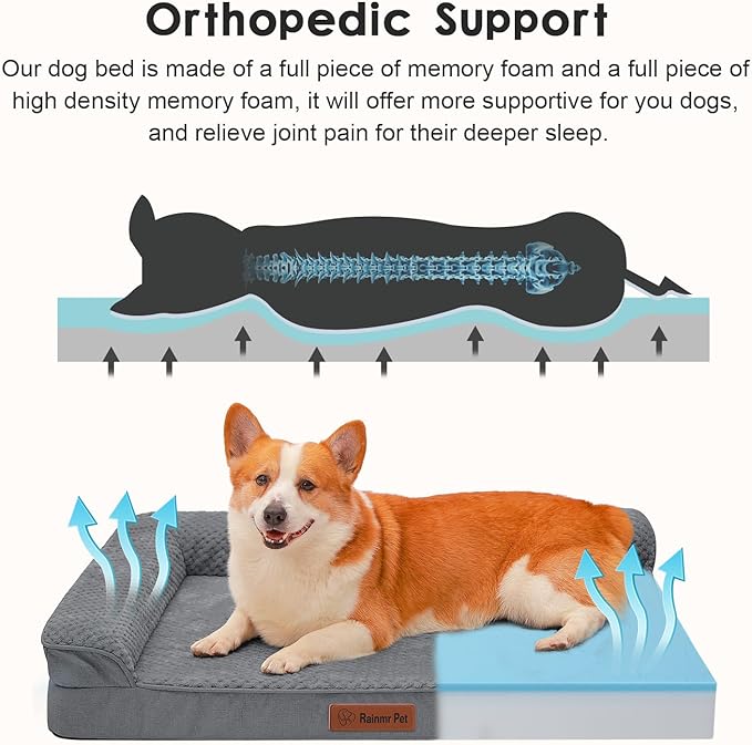 Orthopedic Dog Beds Large Sized Dog, 3 Inch Memory Foam Pet Bed for Medium and Large Dogs, Washable Removable Cover, Nonskid Bottom, Waterproof, 41x27 Inches XL Dark Grey
