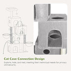 Globlazer Large Cat Tree Condos for Indoor Cats Large Adult, 70inch Tall Cat Tree Condo Tower with 4 Spacious Cat Condo Houses, 3 Sisal Scratching Posts, 2 Adjustable Hanging Baskets, F70C, Cloud Gray
