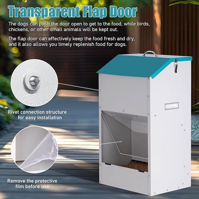 Automatic Gravity Dog Feeder Large Breed 50 lb, Galvanized Metal Self Feeding Dog Food Dispenser Extra Large Automatic Pet Feeder, for Indoor or Outdoor Use