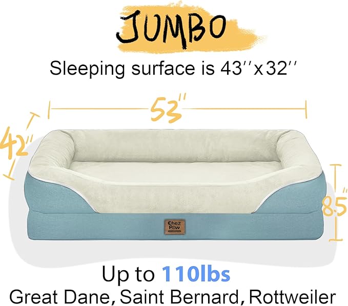 Washable Orthopedic Large Dog Bed - Removable Orthopedic Dog Bed XL with Bolster Extra Large Dogs Beds with Washable Cover Non-Slip Bottom