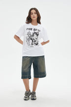 Y2k Graphic Unisex Tees Rock Guitar Cat T-Shirt Short Sleeve Oversized Tee Vintage Retro Grunge Streetwear Shirts