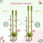 PEQULTI Tall Cat Tree Floor to Ceiling Cat Tower Adjustable Height (90.5''-100.4'' = 230cm-252cm) with Cat Condo, Cozy Hammock and Scratching Post, Pink Flower Climbing Tree for Indoor Cats, Pink