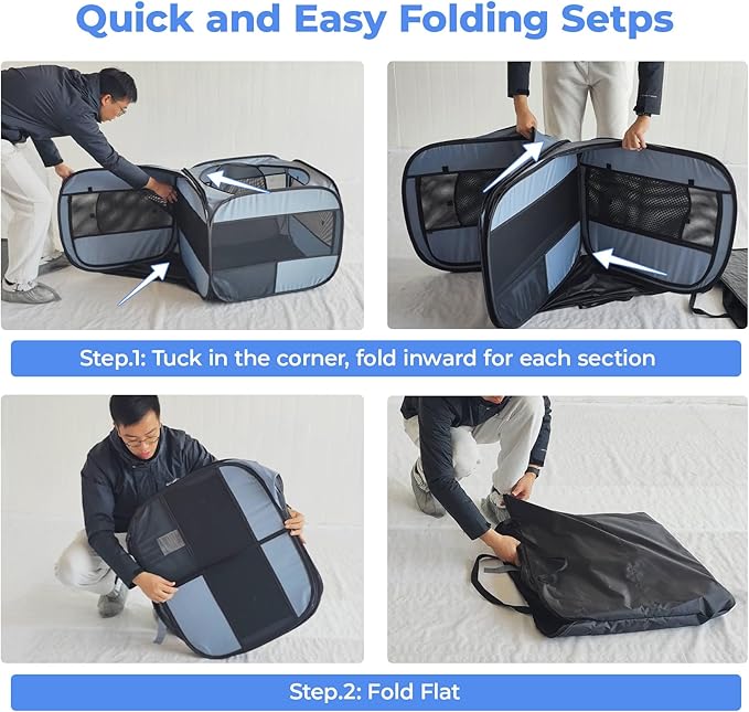 2-in-1 Pop Up Cat Playpen, Detachable into 2 Separate Pens with Additional Doors, Assembly-Free Portable Dog Crates Pet Pen Tent Kennel Kitten Puppy Enclosure Cage Indoor Outdoor Foldable Condo(M)