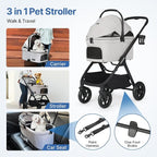 X-5 Luxury Pet Stroller for Medium Dog Under 55lbs or 2 Small Dogs & Cats, One-Touch Folding, Adjustable Handle, Detachable Carrier and Inflatable Wheels (Grey)