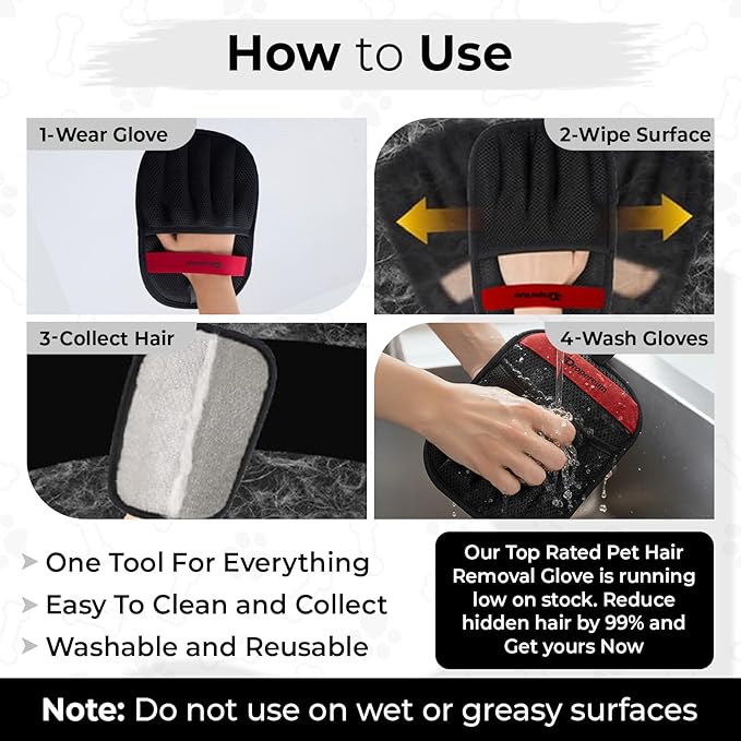 2PCs Pet Hair Removal Glove for Cats & Dogs, Upgraded Five-Finger Electrostatic Pet Hair Gloves, Reusable Magic Brush Pet Hair Remover Tool for Laundry, Car Seat, Couch, Carpet