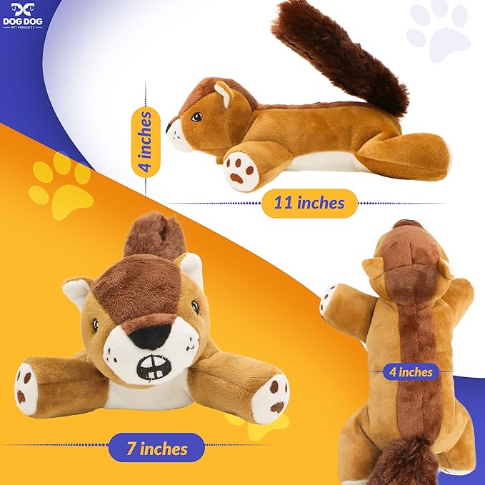 Dog Dog Big Fat Squirrel Plush Chew Toy Stuffed Animal with Squeaker and Smooth Fur and Durable Fabric with Fluffy Tail Surprised Look for Dogs, Kids and Animals