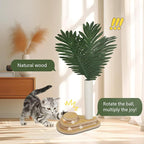 Cat Scratching Post, 23.6" Green Leaves Tall Scratching Post, 2 Layer Cat Ball Track Toy with 4 Removable Balls, Interactive Cat Toy with Natural Sisal Scratch Pole