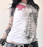 Gothic Tees for Women Y2K Grunge Graphic Short Sleeve Crew Neck T-Shirts 90s Vintage Aesthetic Emo Clothes