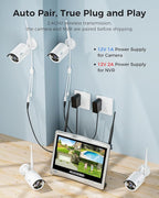 [16CH Expandable] Hiseeu Home Security System, 2.4G/5G Wireless WiFi Pro, 4K NVR with 12" LCD Monitor, 5MP Corded Electric Powered Outdoor Bullet Cameras, 24/7 Recording, 3TB HDD, Night Vision, IP65