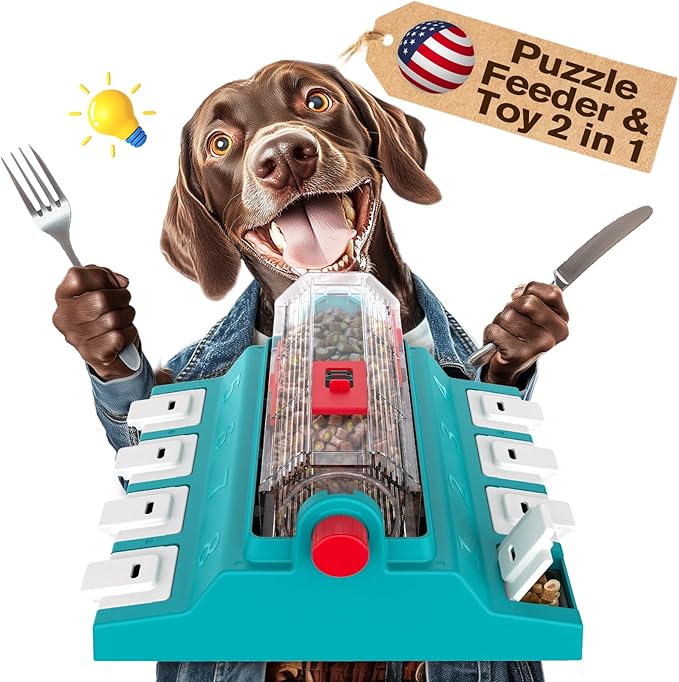 KADTC Paw-Activated Rolling Puzzle Game Toy Level 2 in 1 Treat Toys Capacity 16.4oz Slow Feeder Adjustable Interactive Food Dispenser for Medium/Large Dogs Brain Mental Stimulation and Healthy Eating